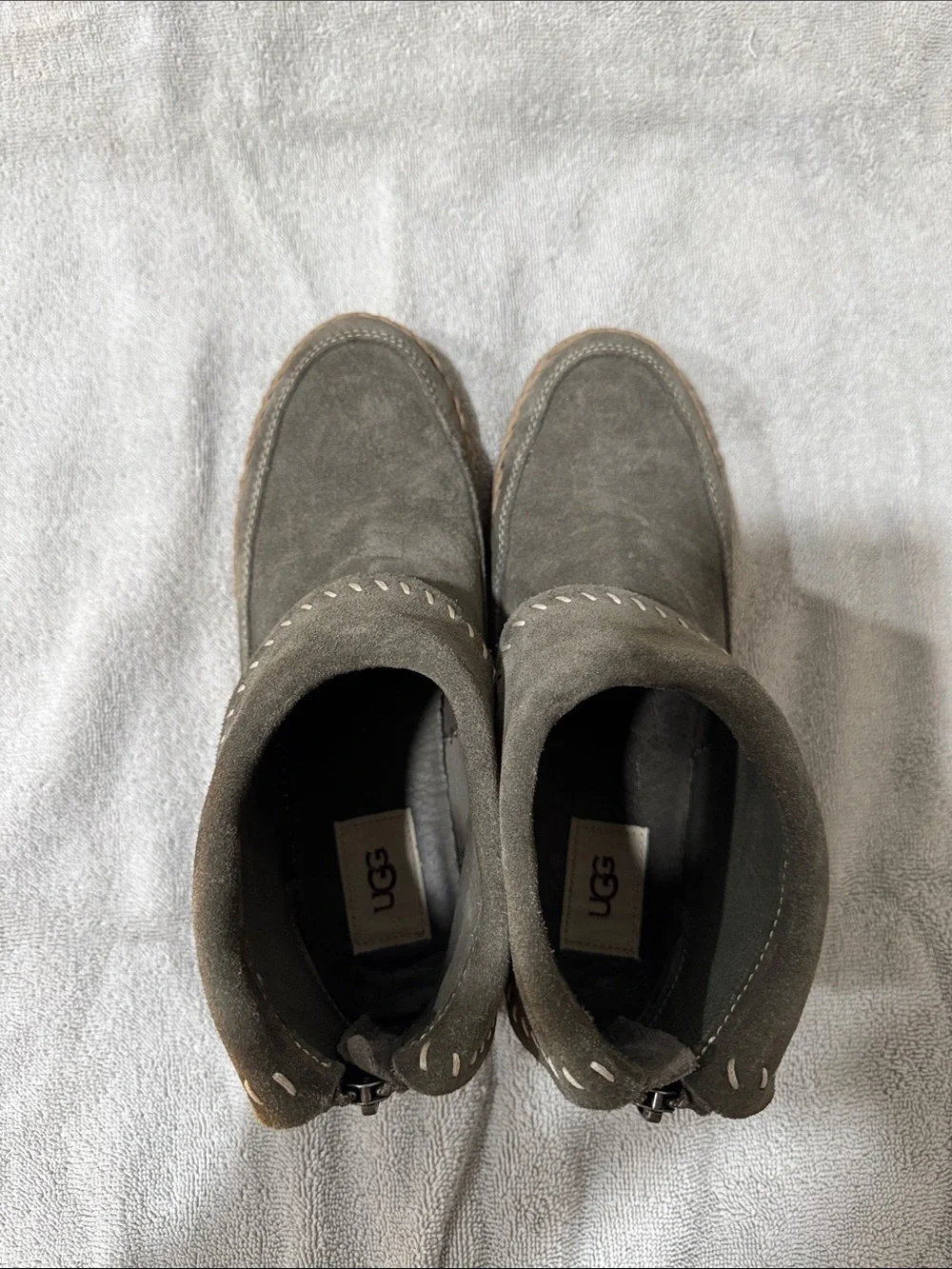 UGG Women Olive Green Suede Ankle Boots with Braided Trim